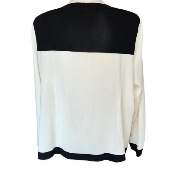 Misook Black & White Colorblock Open Front Cardigan Sweater Womens Size M - Picture 2 of 14